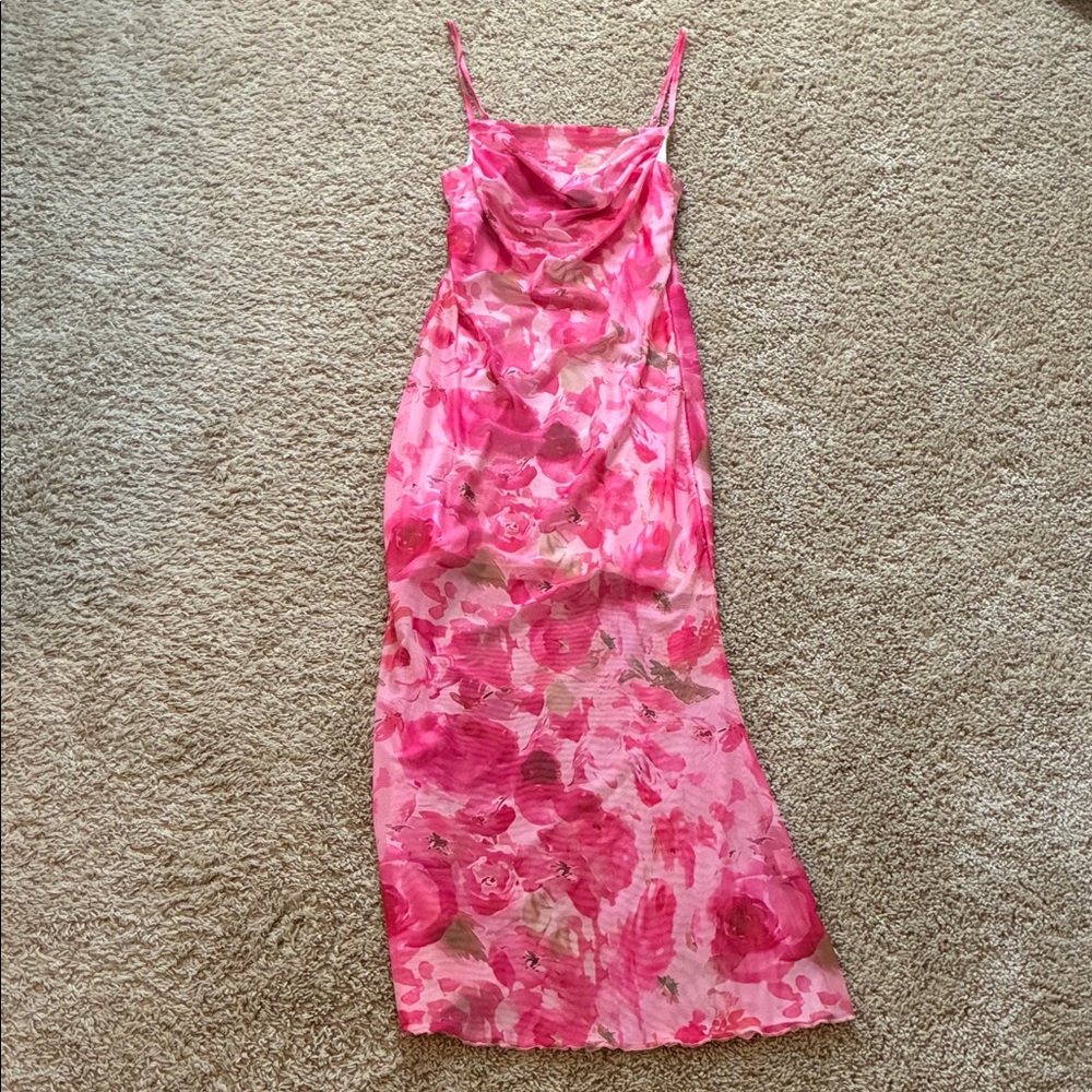Elegant Pink Floral Maxi Dress